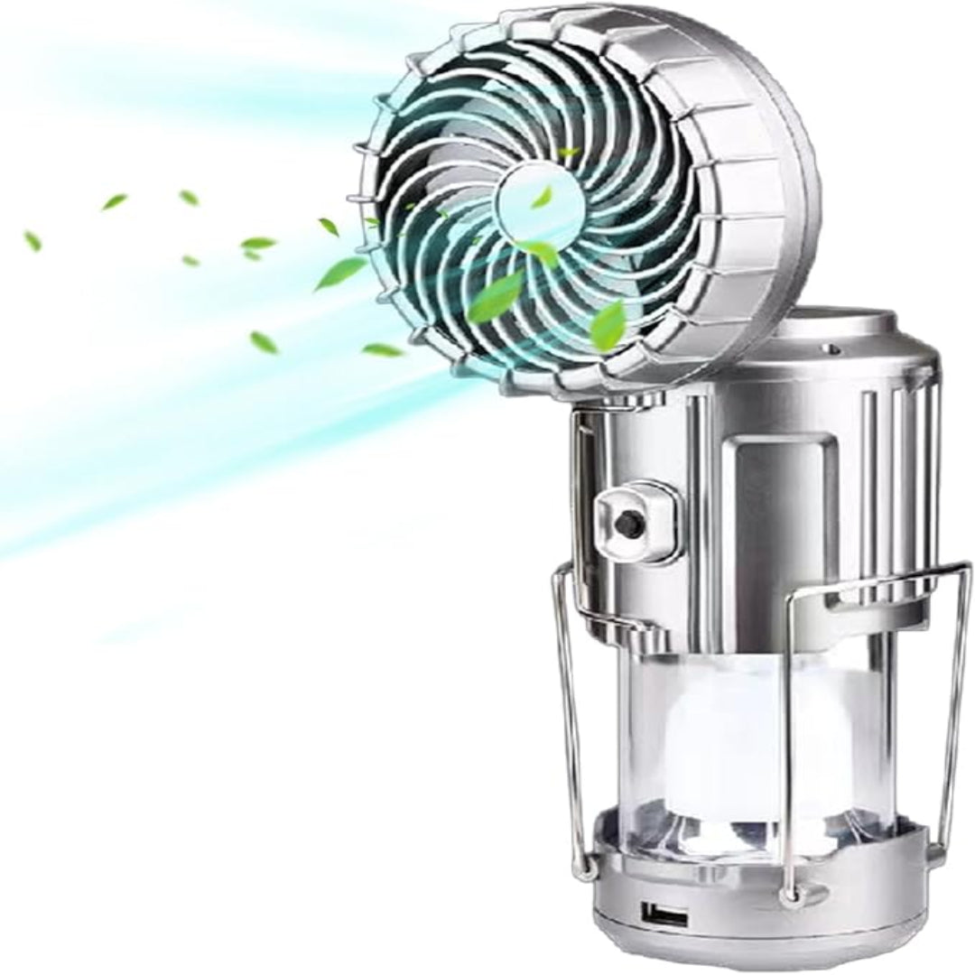 6-in-1 Portable Outdoor LED Solar Camping Lantern with Fan
