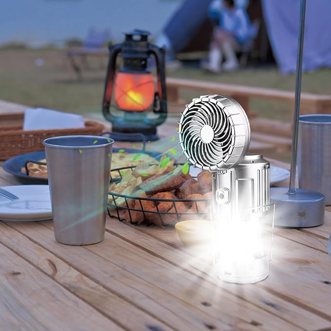 6-in-1 Portable Outdoor LED Solar Camping Lantern with Fan